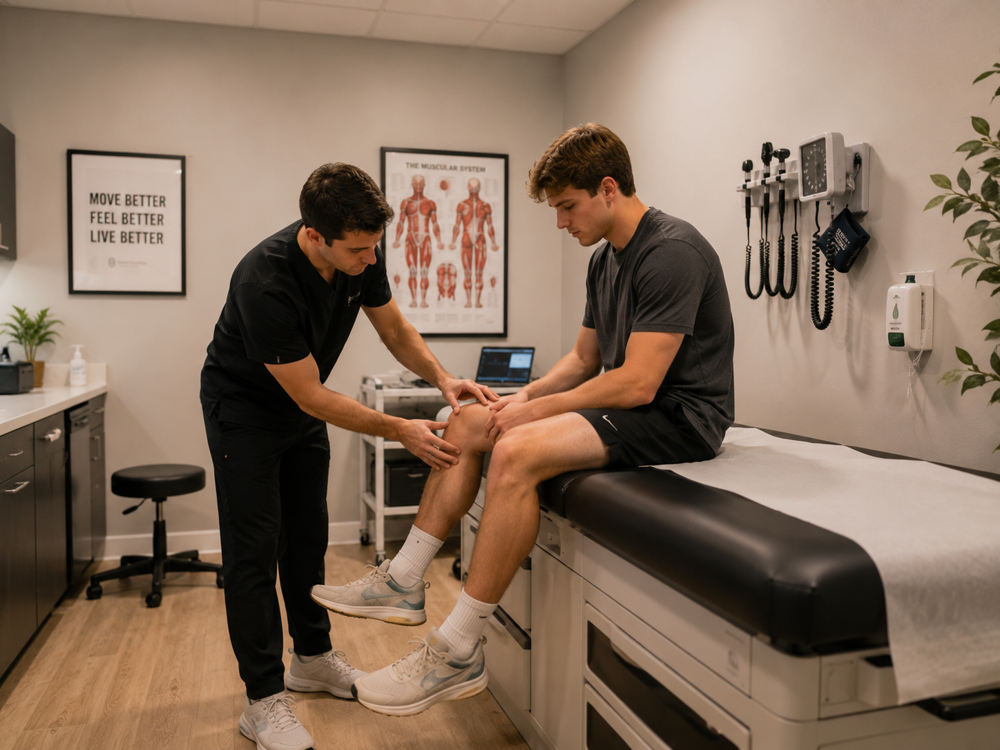 A SpineX provider caring for a patient in the exam room